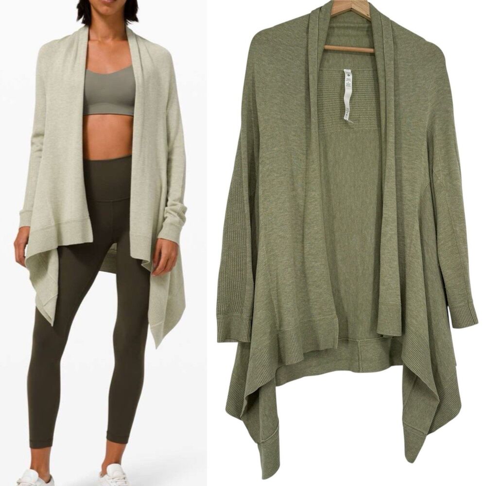 Lululemon Womens Cashlu Knit Wrap Cardigan XS/S Heathered Green Cashmere Blend